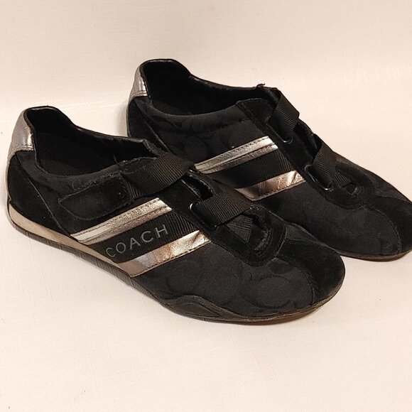 Coach Sz 8M Jenney Solid Black Canvas Signature Tennis No Laces Shoes Sneakers - Picture 1 of 8